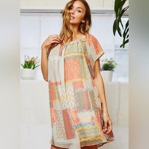 New Boutique Off The Shoulder Patchwork Print Boho Dress